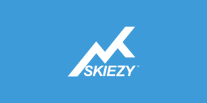 White Skiezy Logo on a blue background